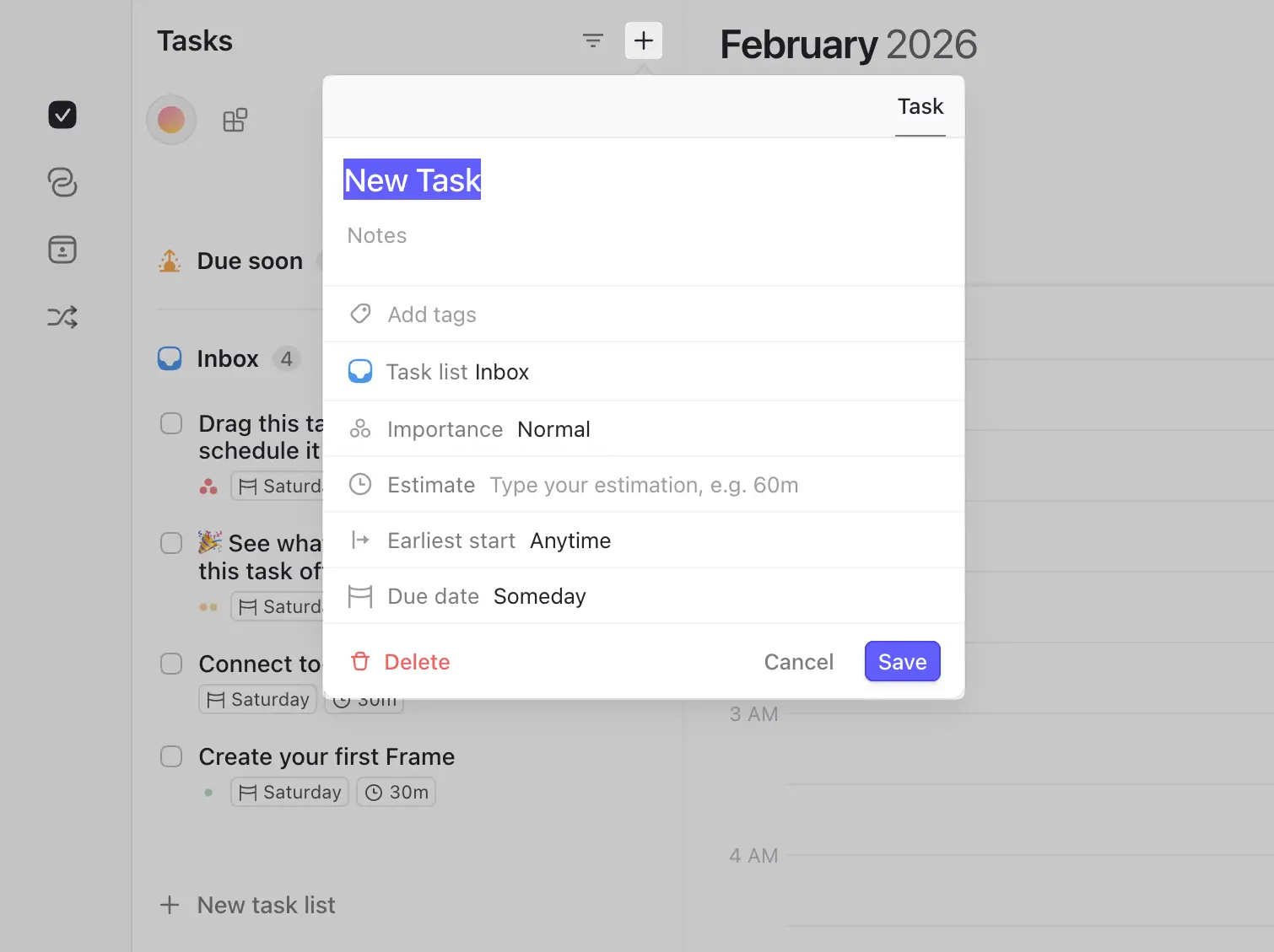 Creating a new task in Morgen
