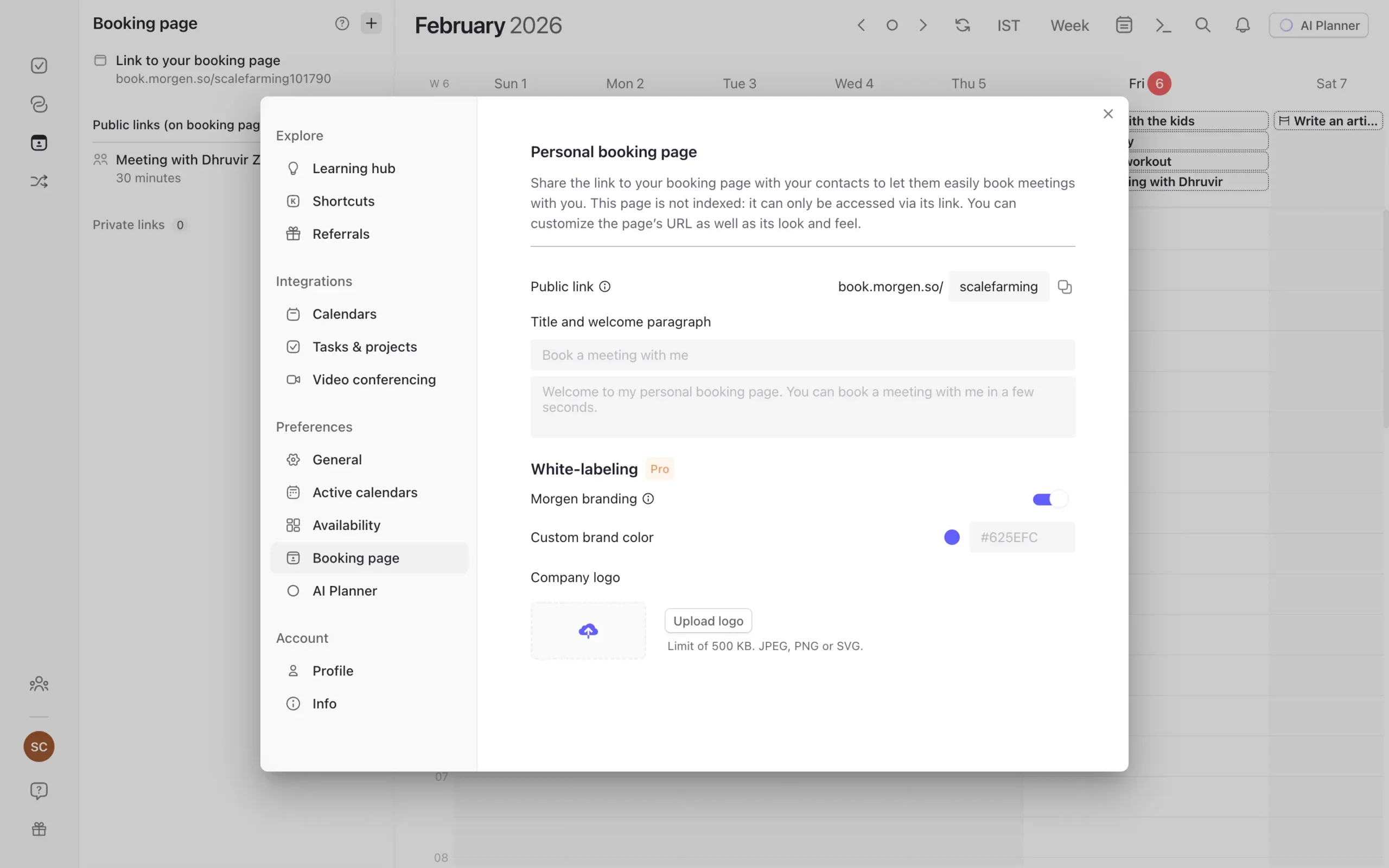 Customize your booking page in Morgen