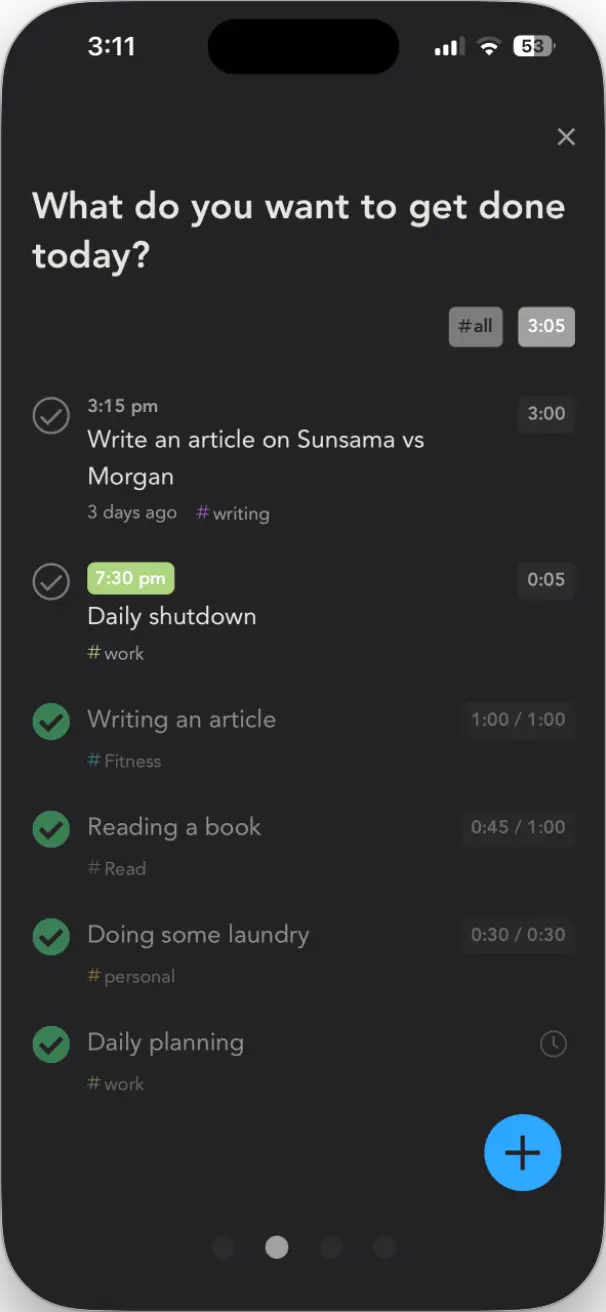 Daily planning in Sunsama mobile app