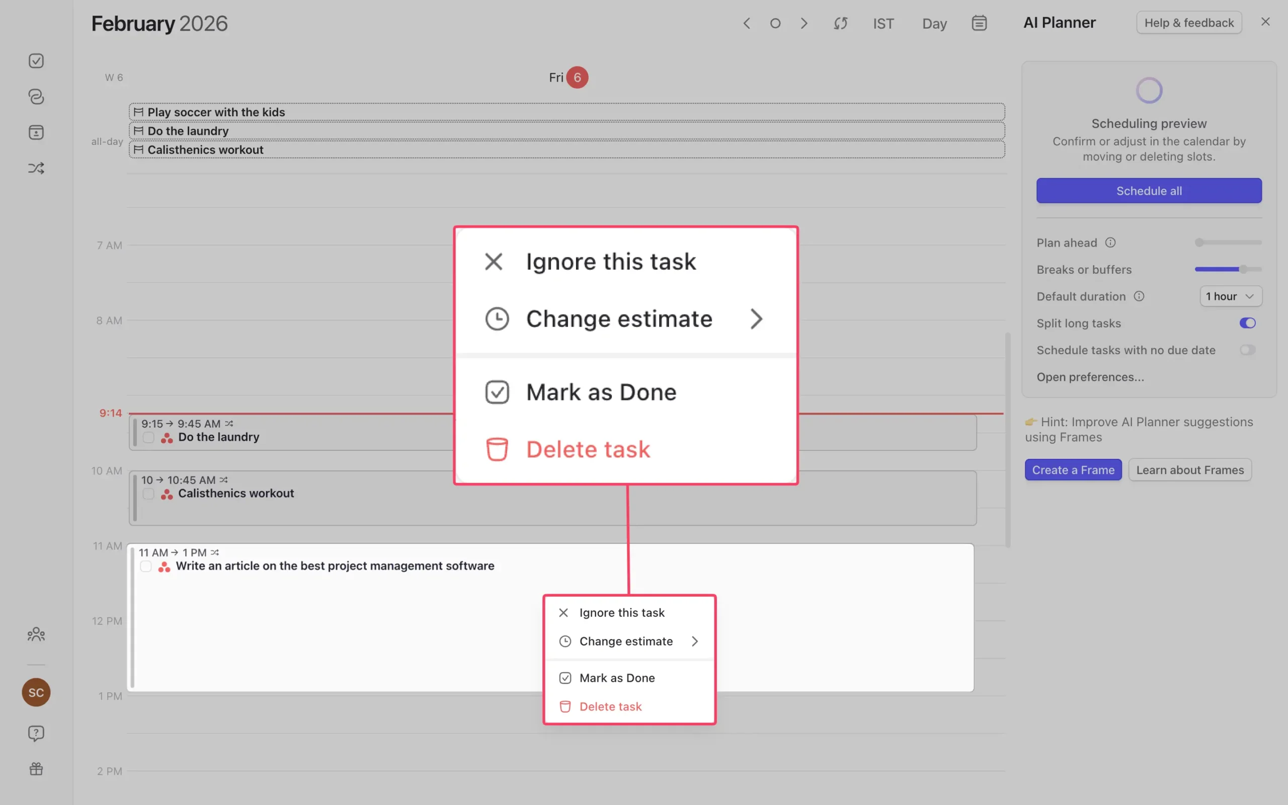 Ignoring the task suggested by Morgen AI