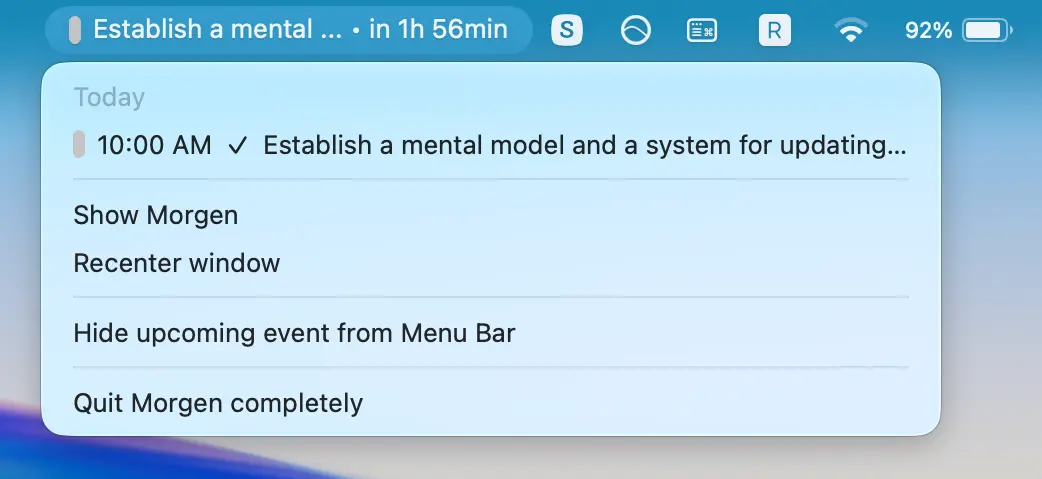 Morgen in Mac's menu bar