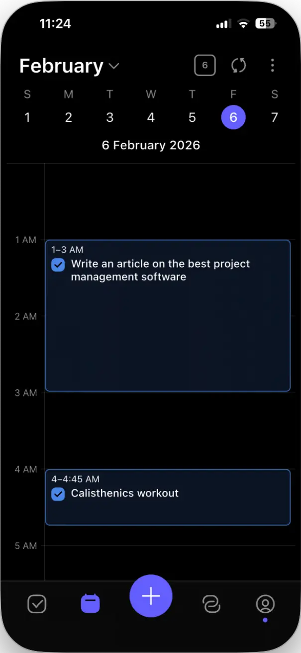 Morgen's calendar view in the mobile app