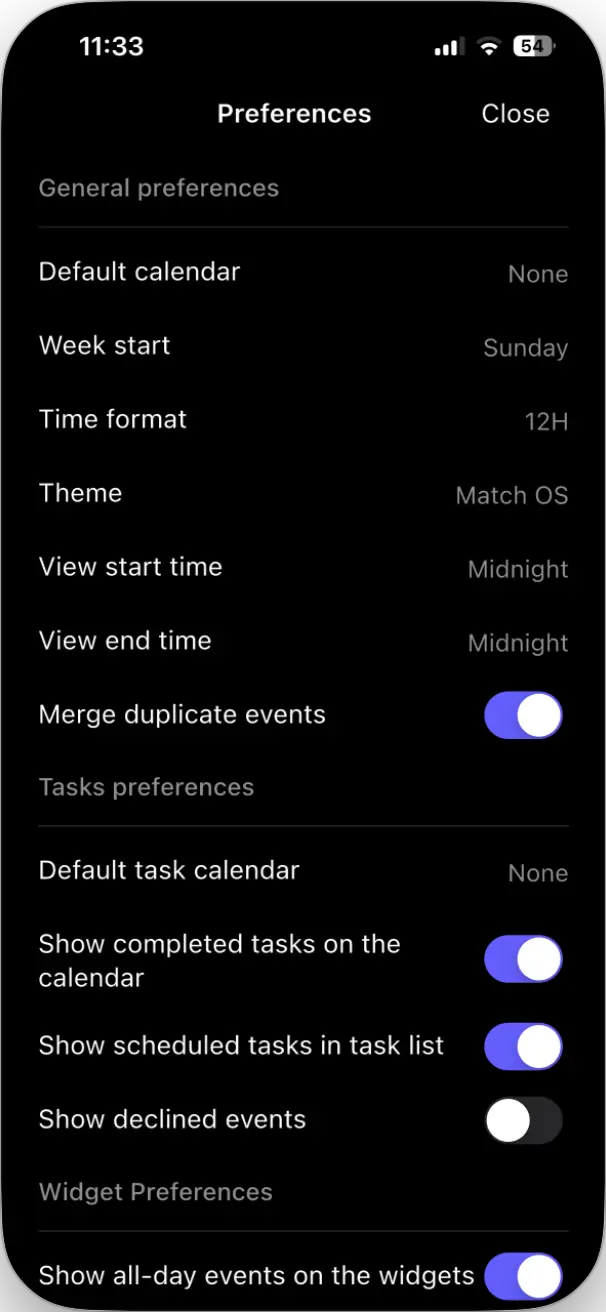 Preferences in Morgen's mobile app