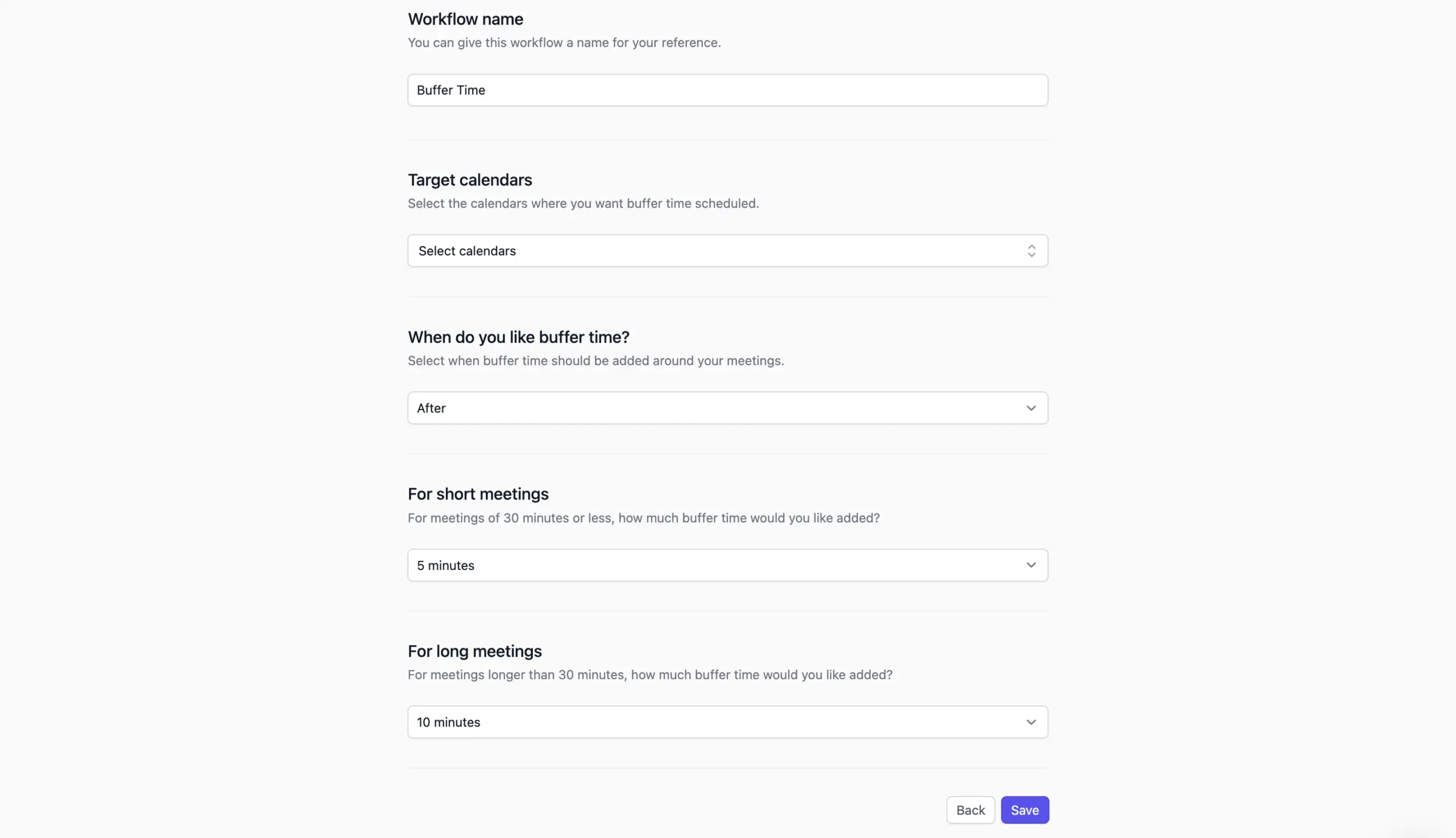 Setting up the buffer time workflow in Morgen