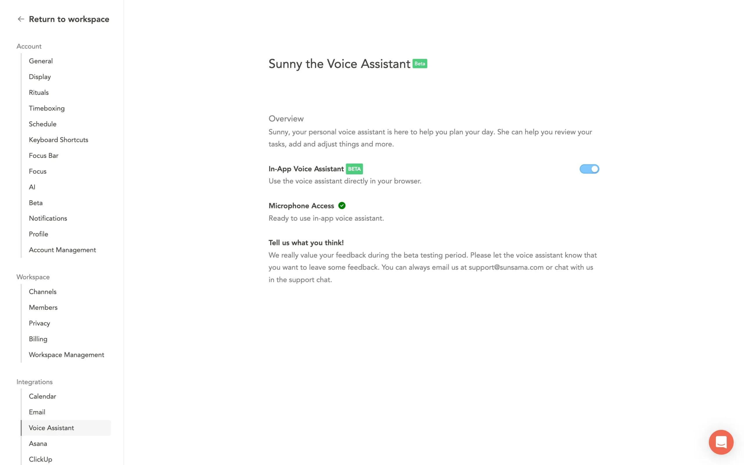 Sunsama's Sunny AI voice assistant