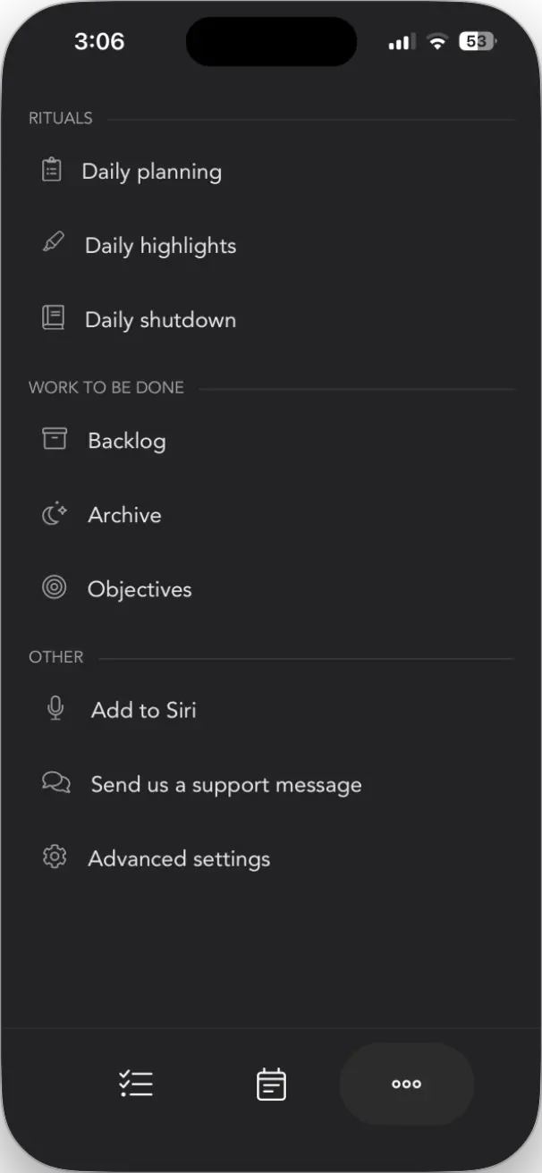Sunsama's mobile app features