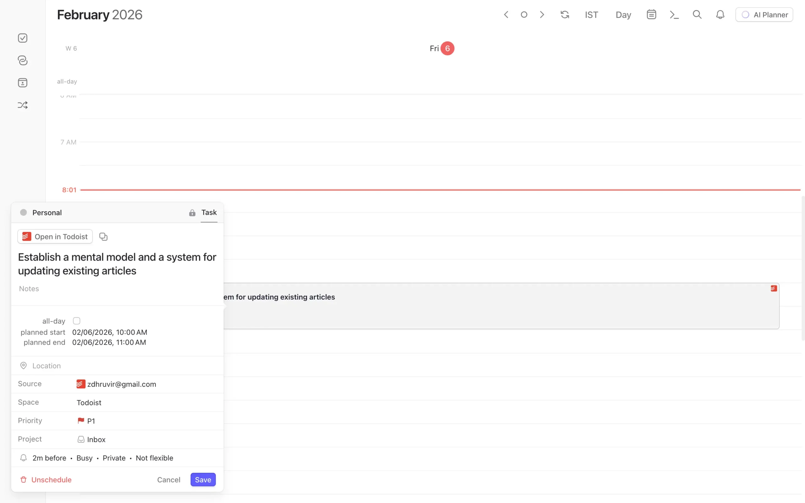 Time-blocking third-party tasks in Morgen