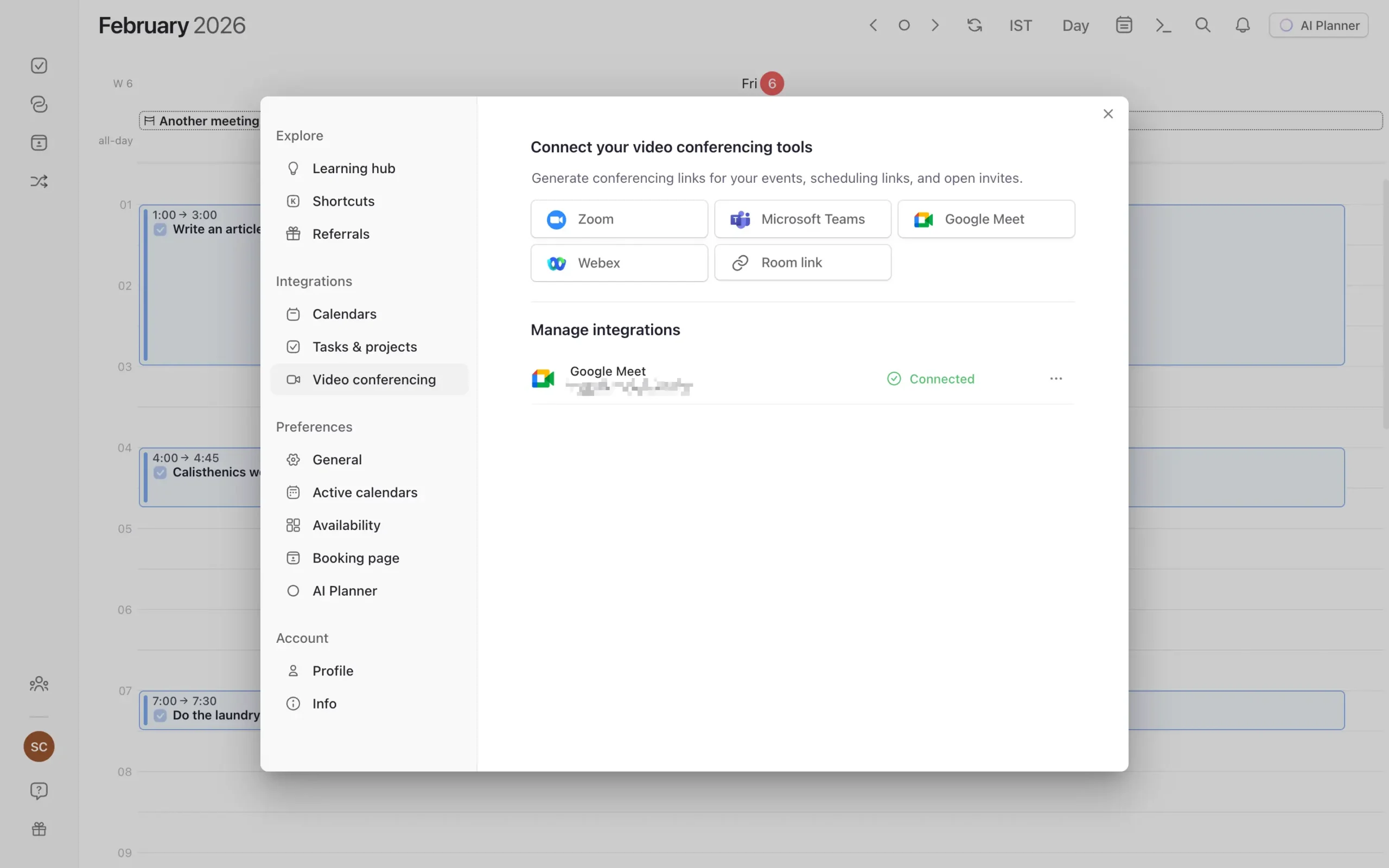 Video conferencing tools integration in Morgen