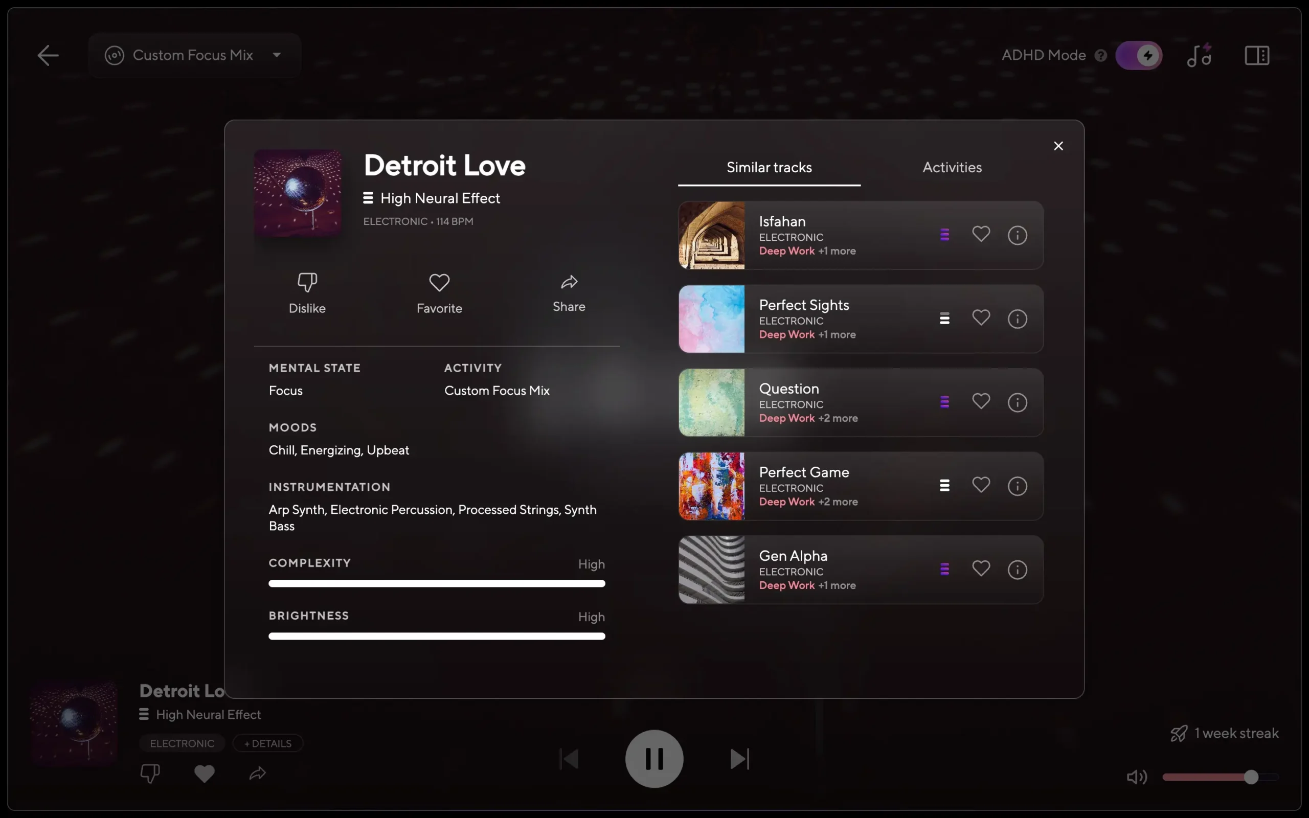 Details about a music track in Brain.fm