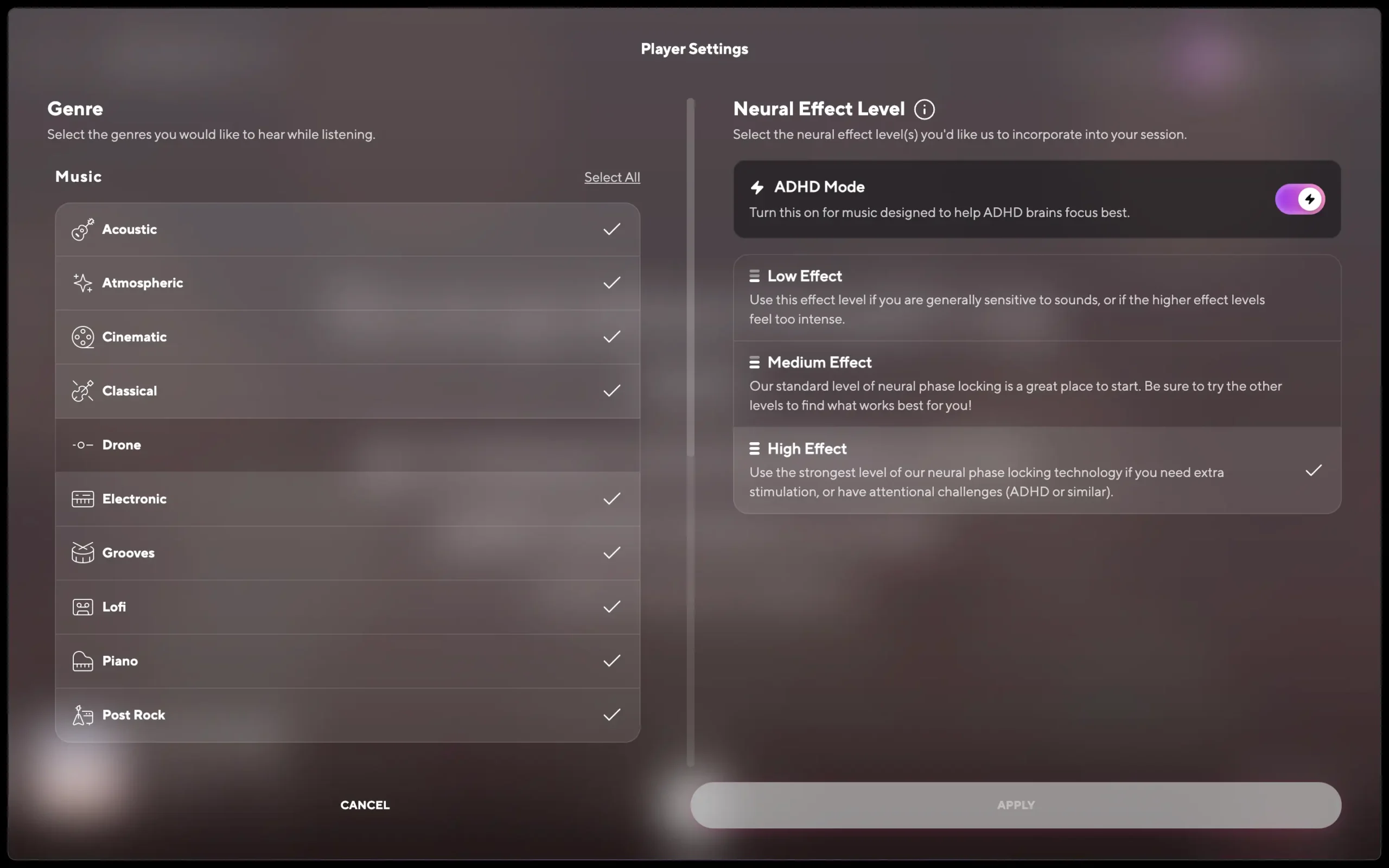 Player Settings in Brain.fm