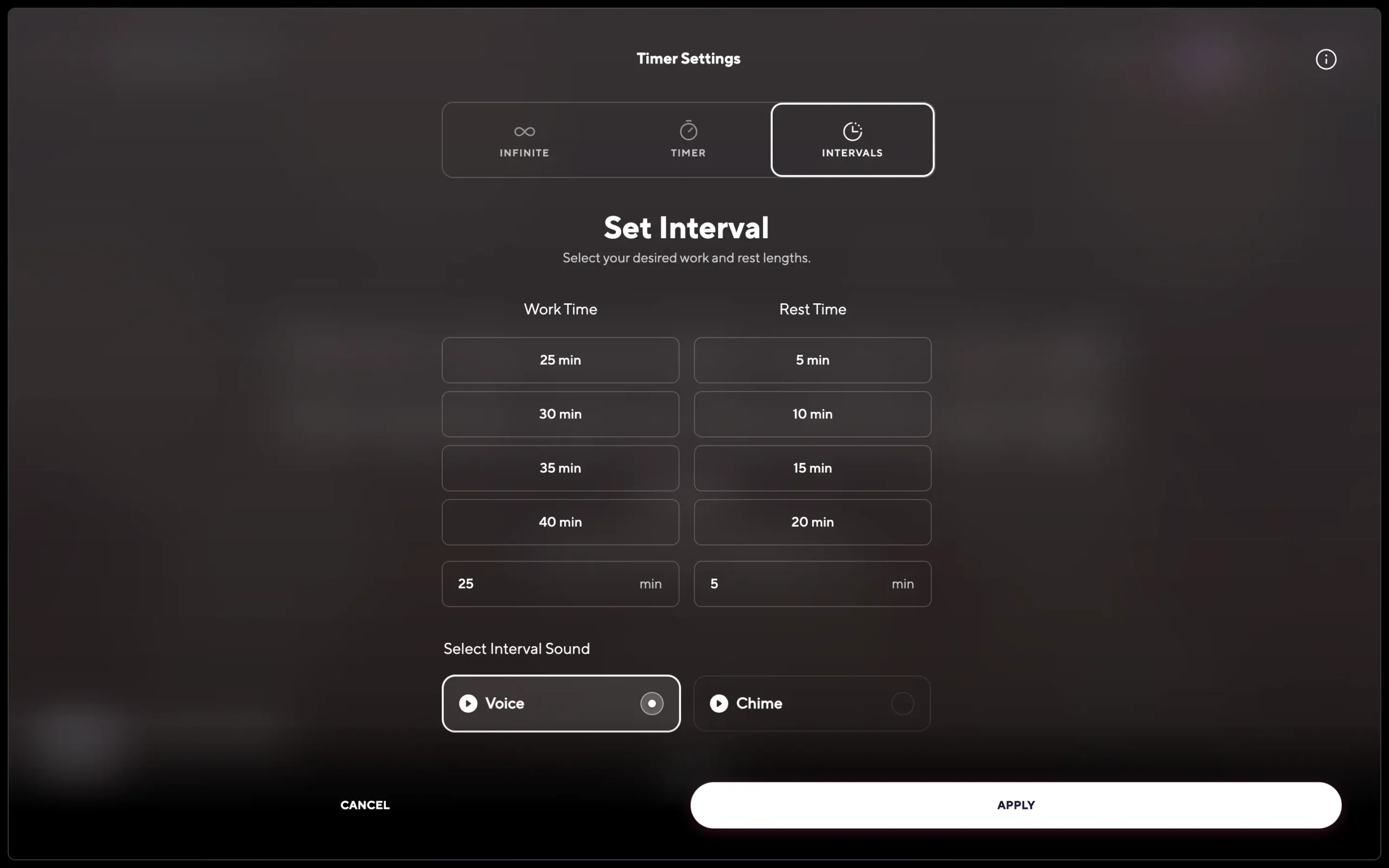 Timer options in Brain.fm